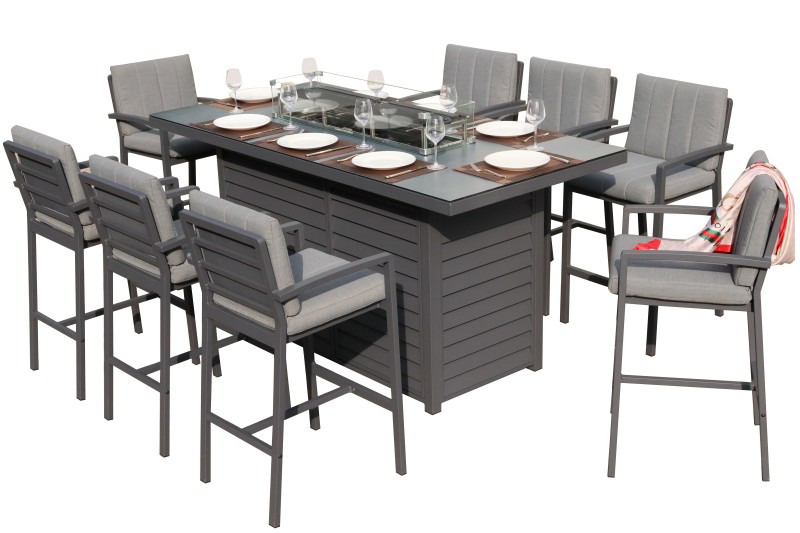 8 Seat Rectangular Bar Set With Fire Pit Table