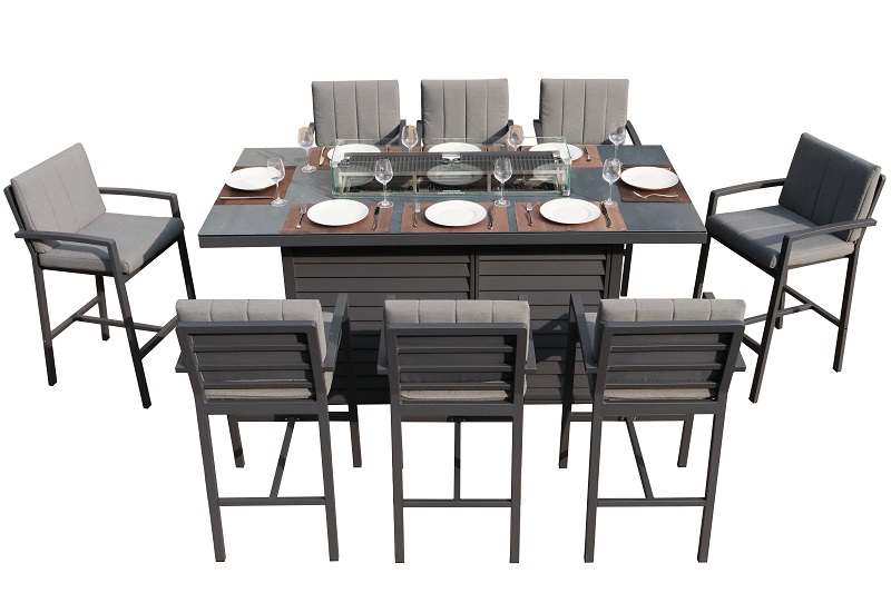 8 Seat Rectangular Bar Set With Fire Pit Table