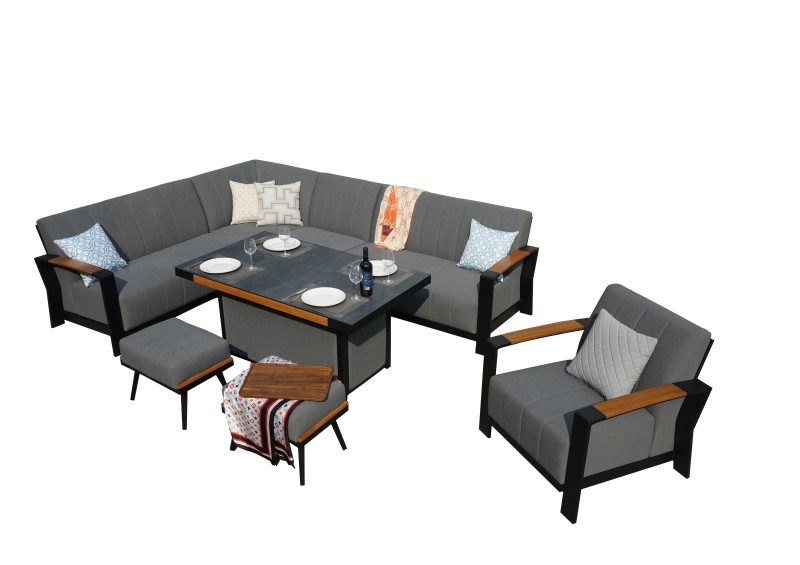 Corner Sofa Set With Teak Armrests