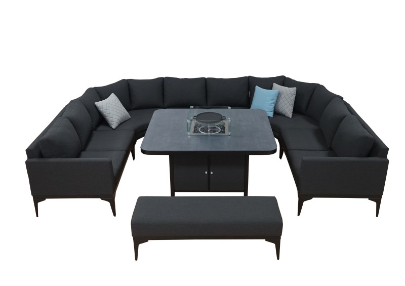 U Shape Corner Sofa Set With Fire Pit Table